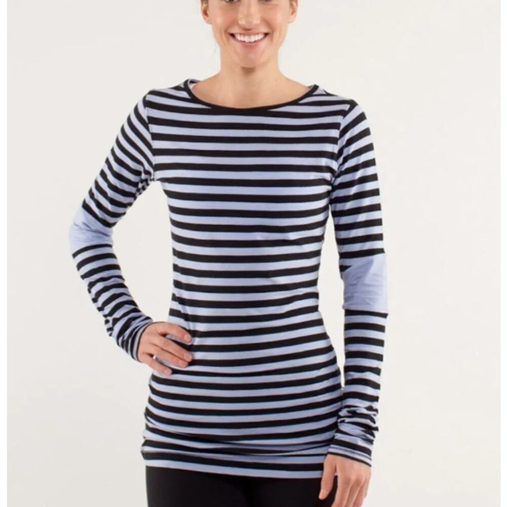 Lululemon Devotion Long Sleeve Tee Sea Stripe Mint Moment Black Colorway Sz 2
